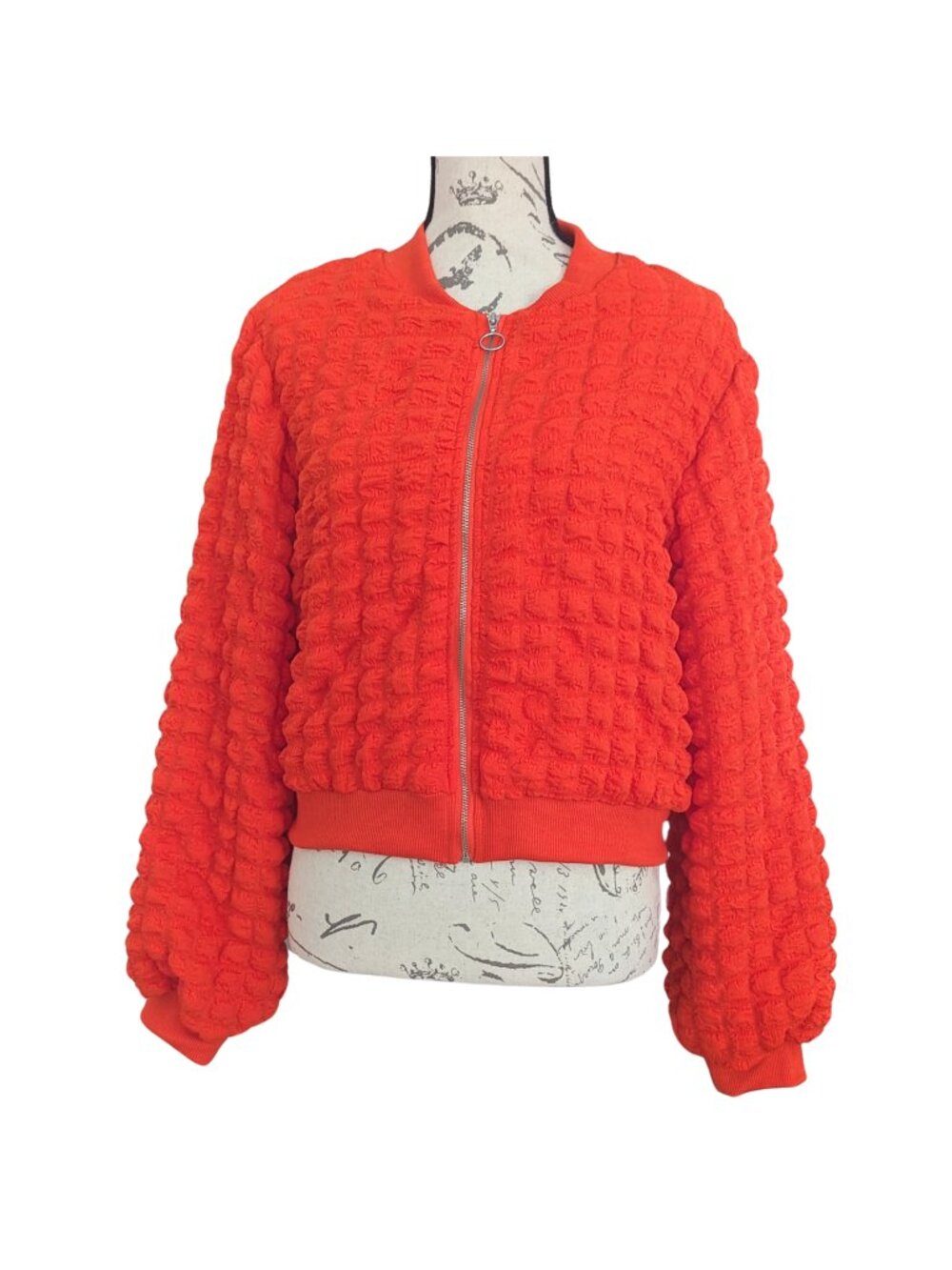 Jolie & Joy Orange Bubble Textured Bomber Jacket Junior XL NWT - Picture 3 of 9